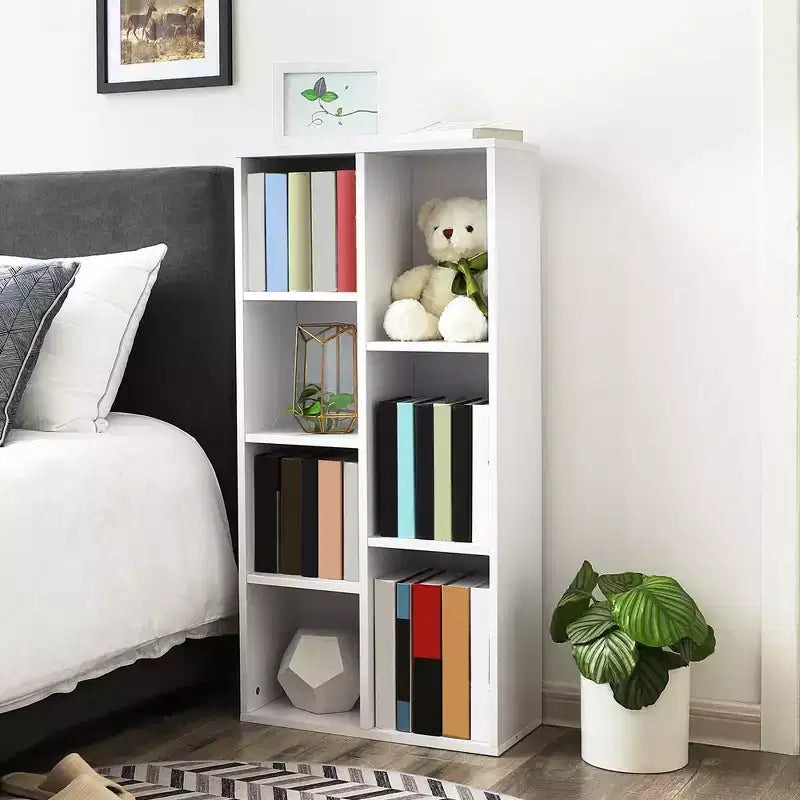 Bibliothèque à 7 Compartiments, Étagères Autoportantes et Organisateur de Rangement, Blanc