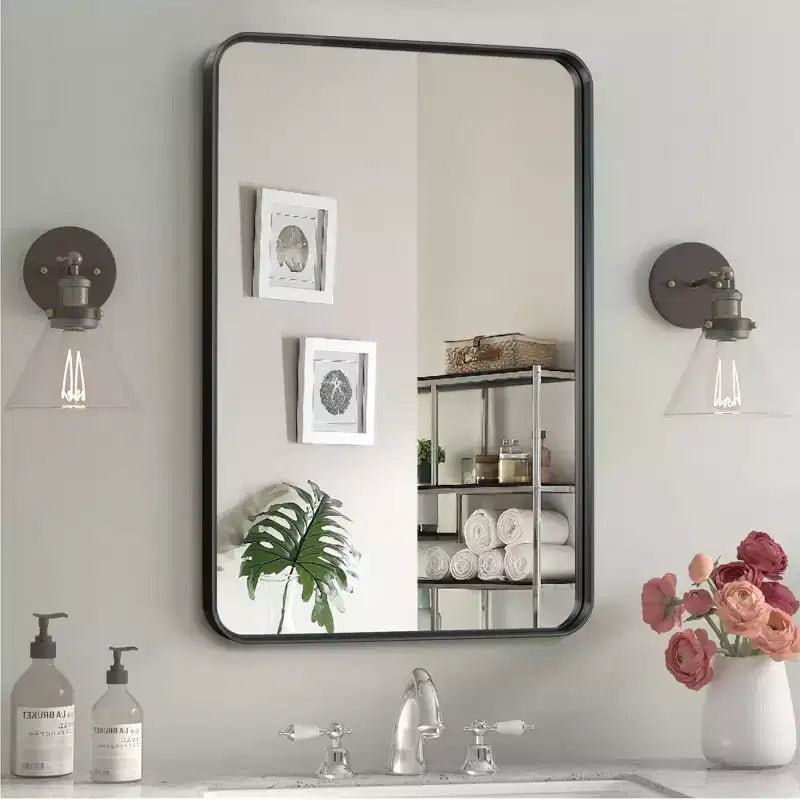 Wall Mounted Rectangle Metal Framed Bathroom Vanity Mirror