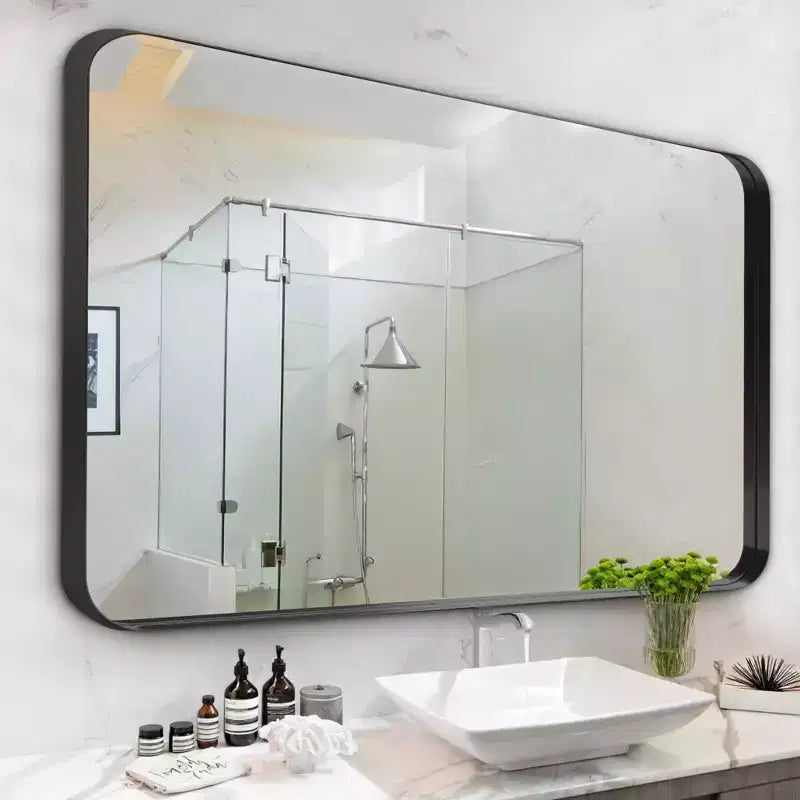 Miroir de salle de bain mural rectangulaire avec cadre métallique