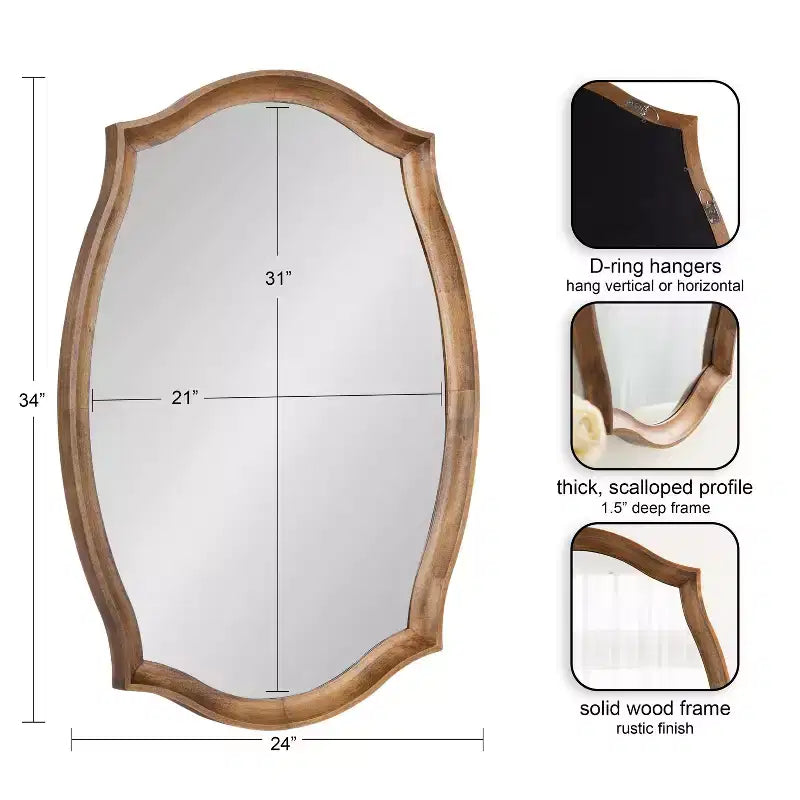 Miroir mural festonné 24"x34", forme originale, fixation murale