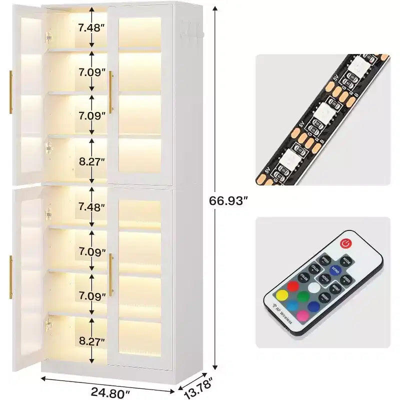Meuble à chaussures avec lumières LED, Organisateur de chaussures à 8 niveaux avec étagère réglable et portes en acrylique, Peut contenir 16 paires