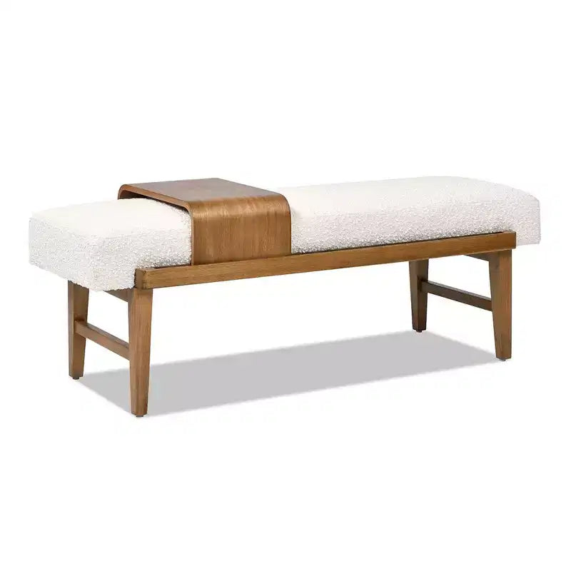 Billie 52 Modern Telephone Bench with Sliding Shelf, Ivory White Boucle