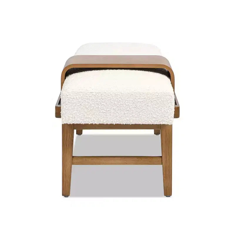 Banc de téléphone moderne de 52 po avec étagère coulissante, boucle blanc ivoire, bois d'hévéa