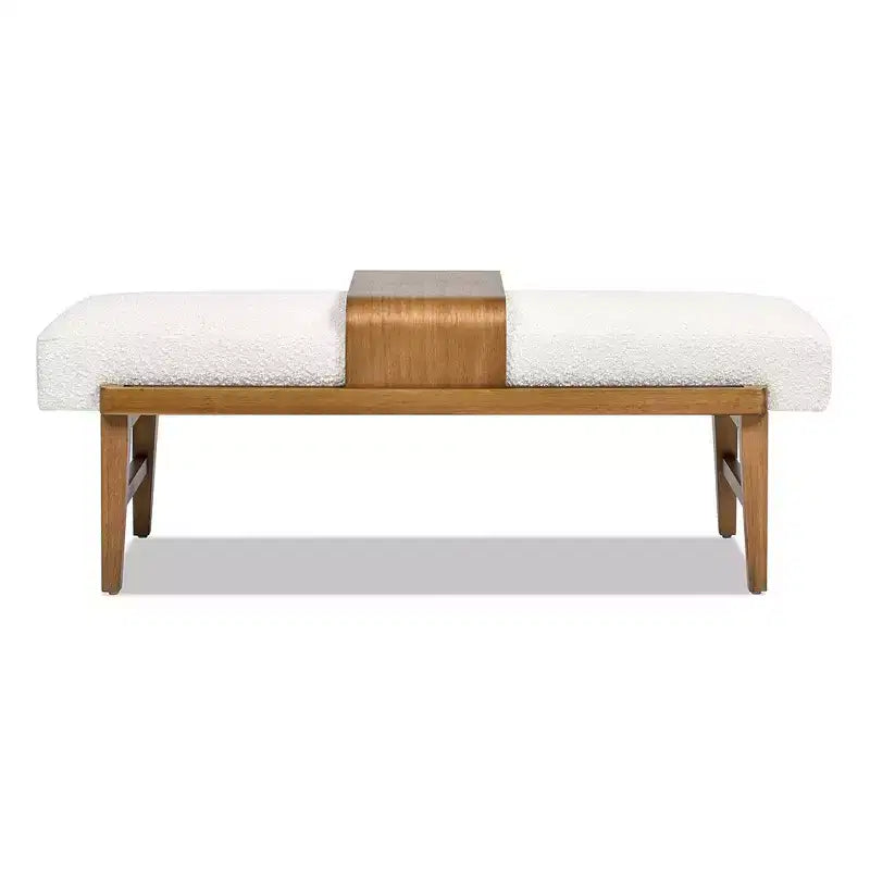 Banc de téléphone moderne de 52 po avec étagère coulissante, boucle blanc ivoire, bois d'hévéa
