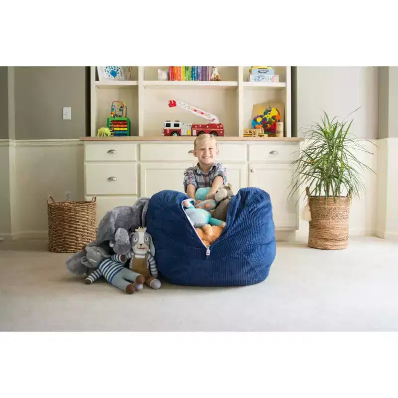 Grande housse de rangement pour pouf de 84 cm pour animaux en peluche et jouets, en velours côtelé bleu roi