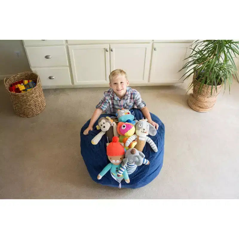 Grande housse de rangement pour pouf de 84 cm pour animaux en peluche et jouets, en velours côtelé bleu roi